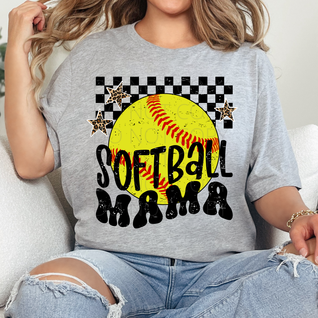 Softball Mama checkered **THIN** Screen Print Transfer adult size