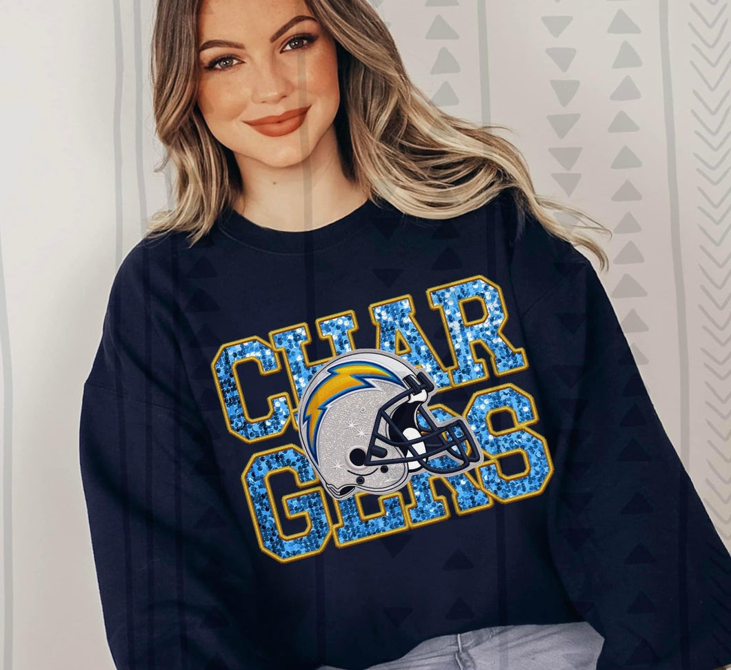 Los Angeles Chargers faux glitter DTF transfer