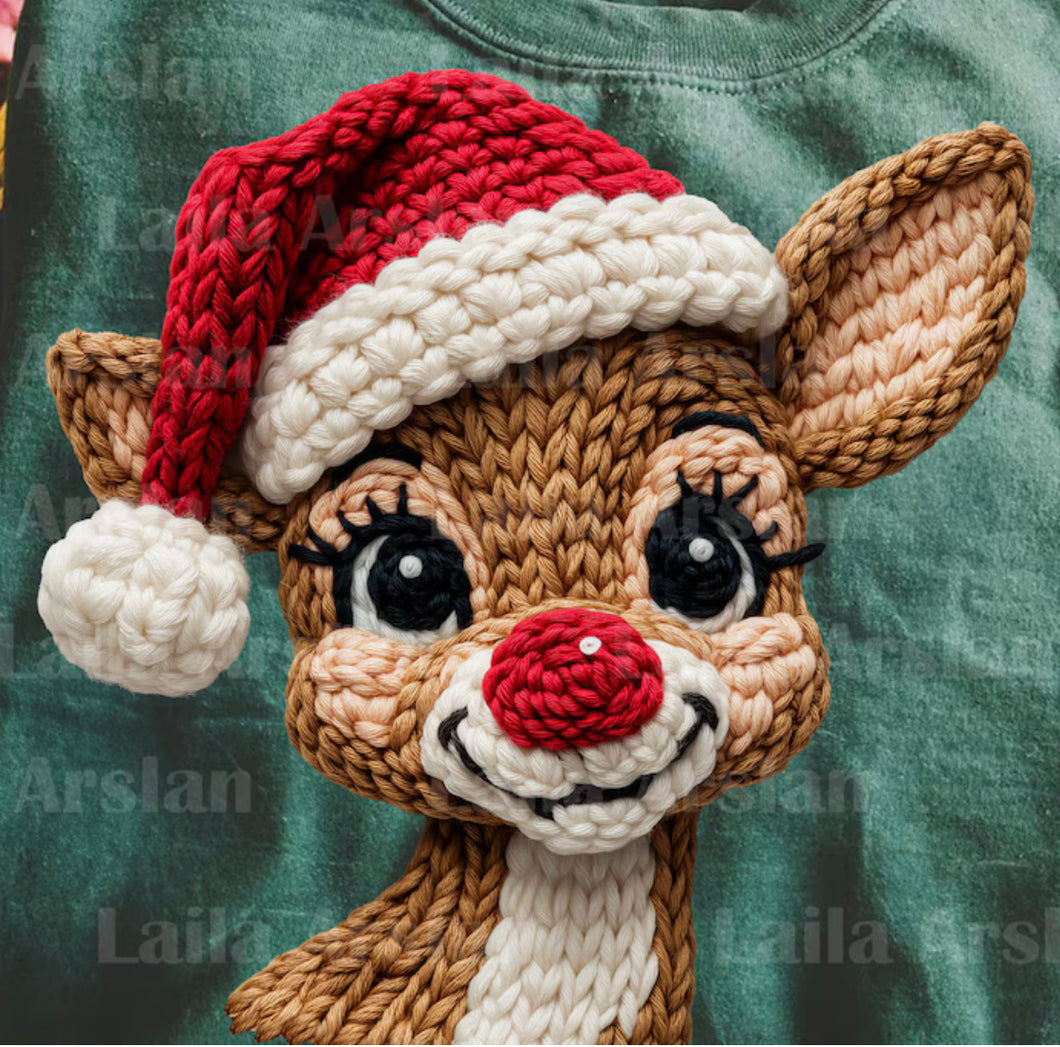 Faux Yarn Rudolph reindeer DTF transfer