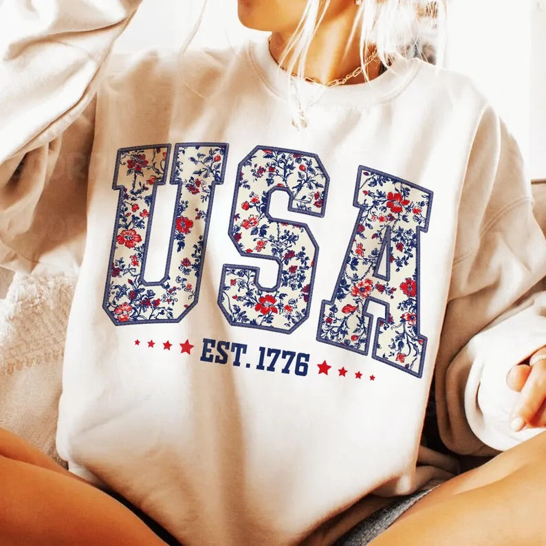 Floral USA DTF transfer