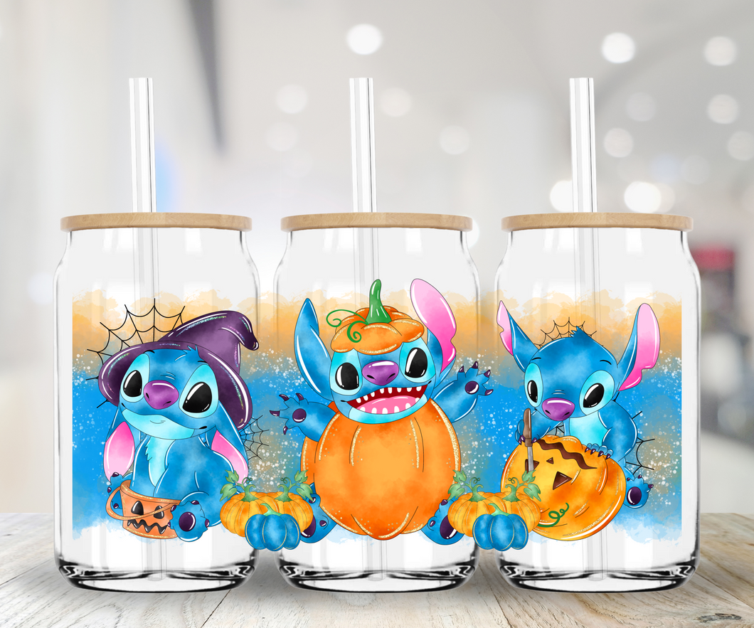 Pumpkin Blue Alien Halloween - UV DTF 16 oz Cup Wrap