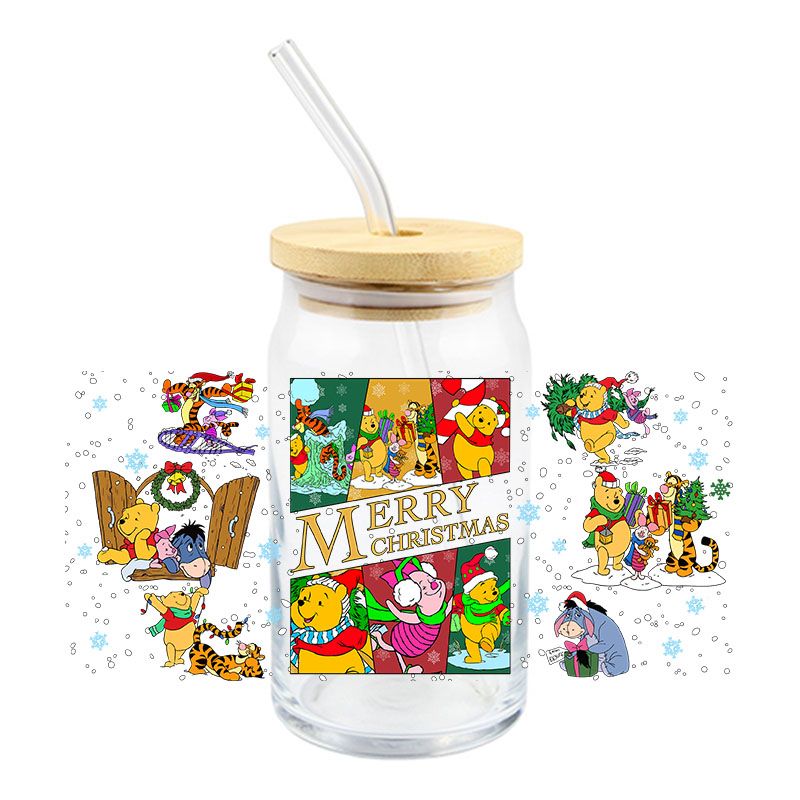 Pooh Merry Christmas - UV DTF 16 oz Cup Wrap