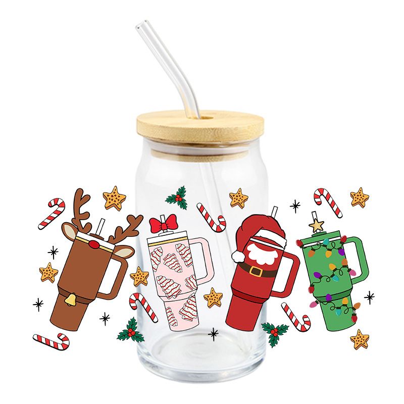 Christmas Cups reindeer santa  - UV DTF 16 oz Cup Wrap