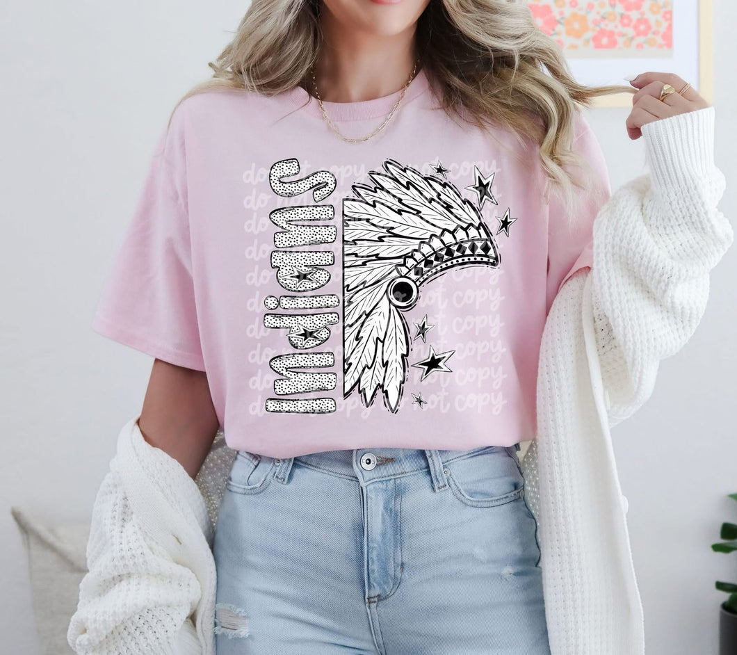 Indians headdress black & white Mascot DTF transfer