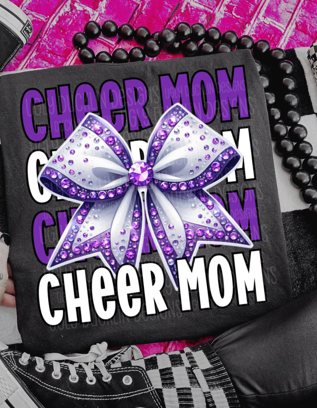 Cheer Mom purple & white DTF transfer