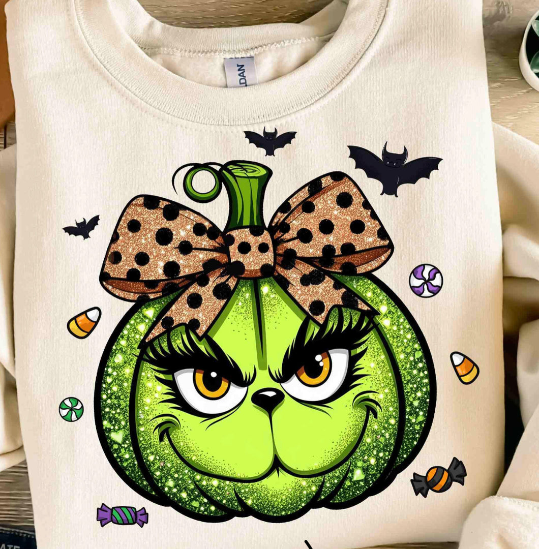 Girly Green Pumpkin with Leopard Bow & Candy