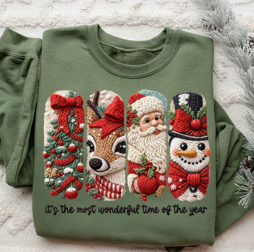 Faux Yarn It's The Most Wonderful Time of the Year black letters DTF transfer