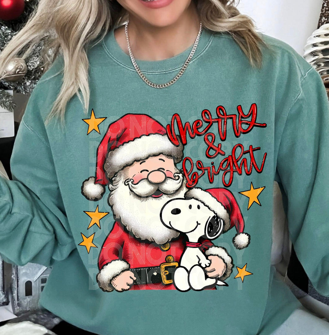 Merry & Bright Santa & Snoopy DTF transfer