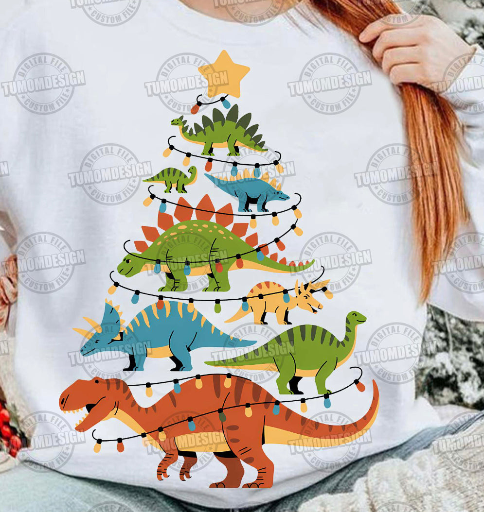 Dinosaur Christmas Tree DTF transfer