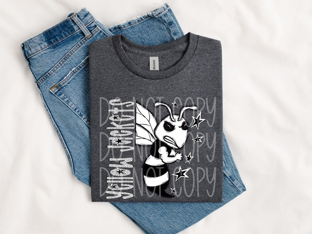 Yellow Jackets black & white Mascot DTF transfer