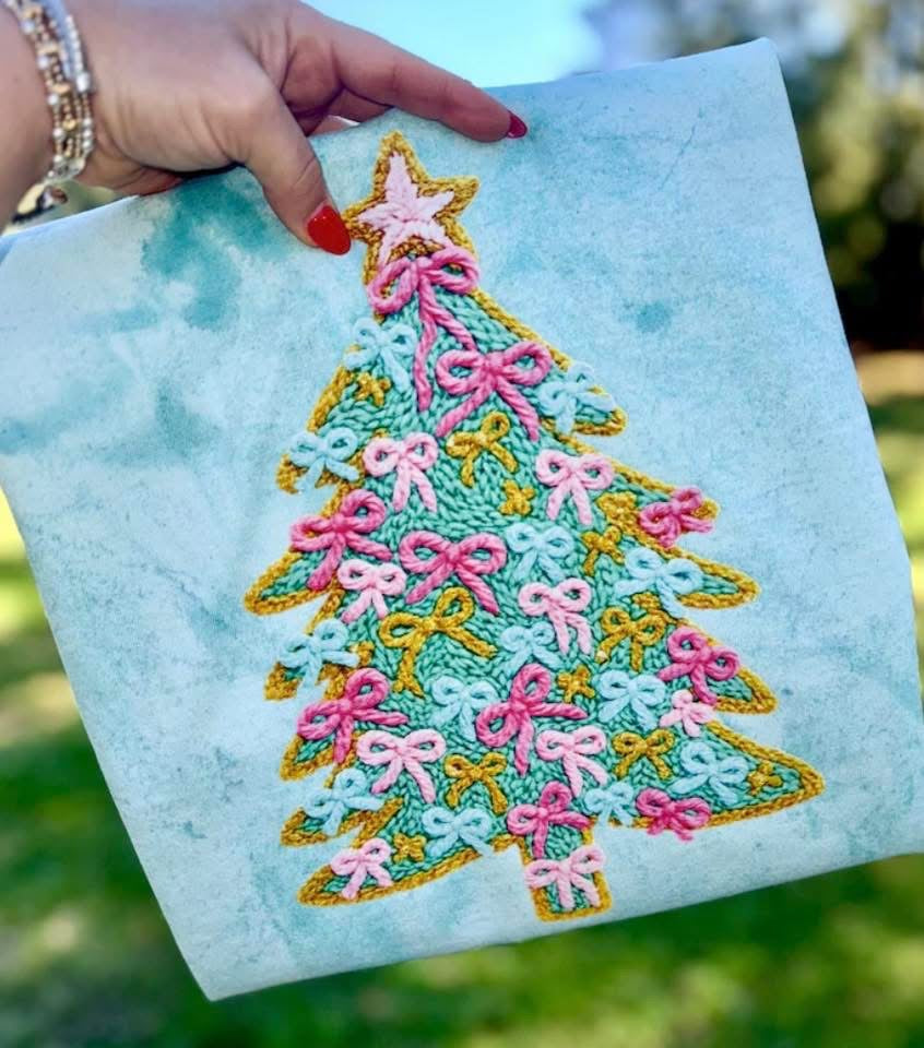 Faux Yarn Bow Christmas Tree DTF transfer