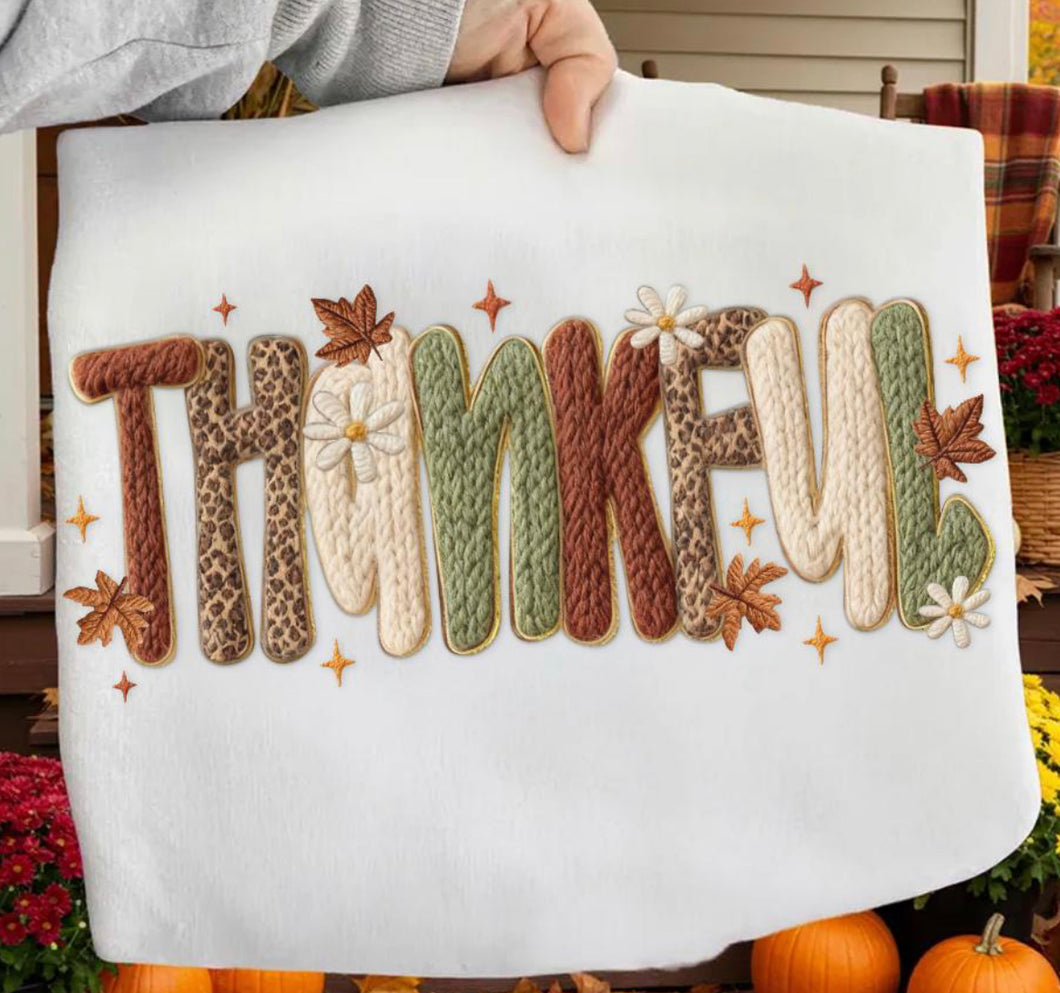 Faux Yarn Thankful DTF transfer