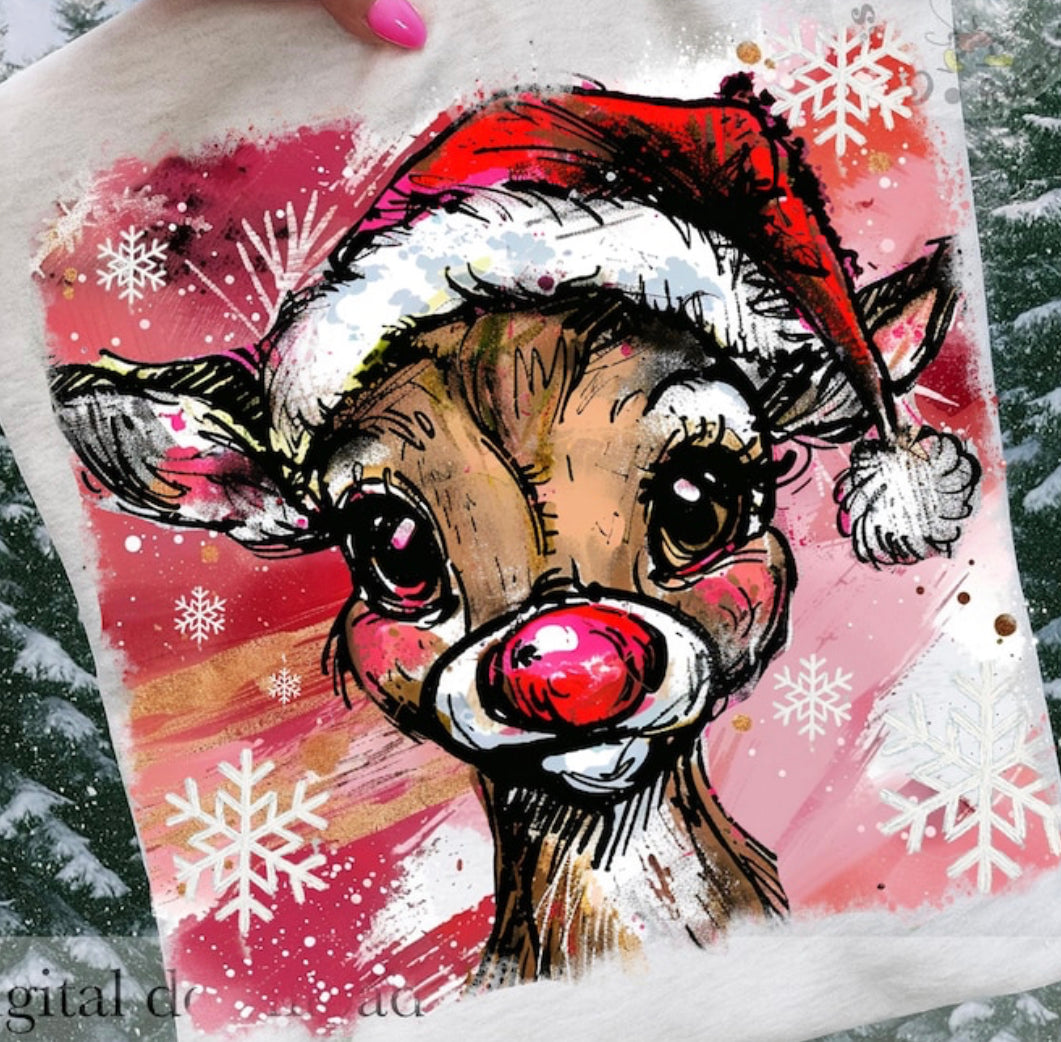 Watercolor Rudolph reindeer – Curly Vine Design Co