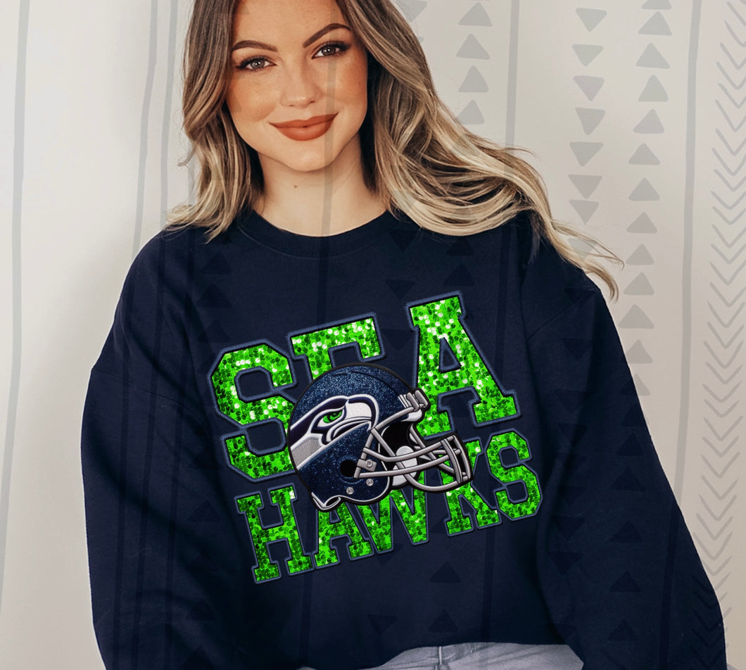 Seattle Seahawks faux glitter DTF transfer