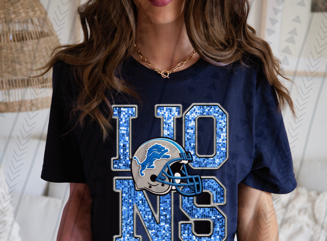 Detroit Lions faux glitter DTF transfer