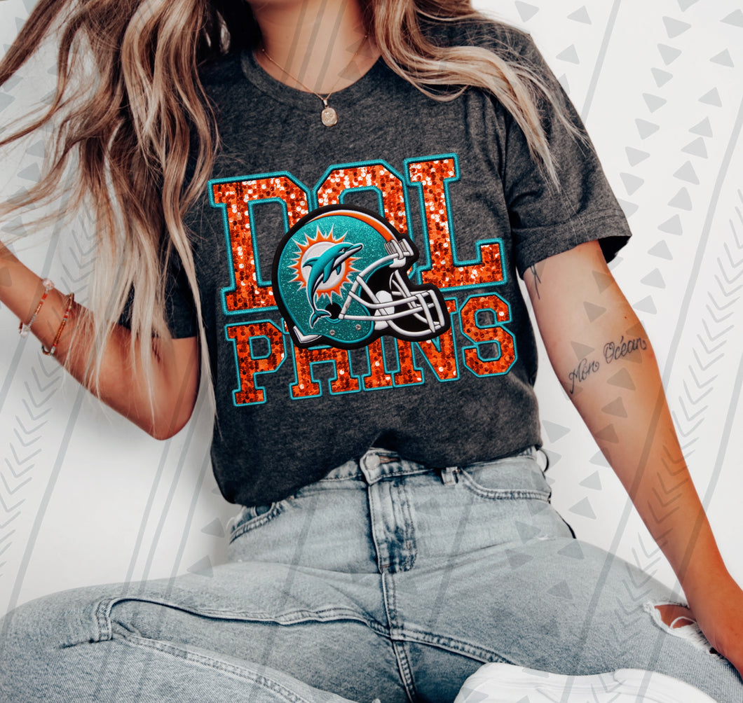 Miami Dolphins faux glitter DTF transfer