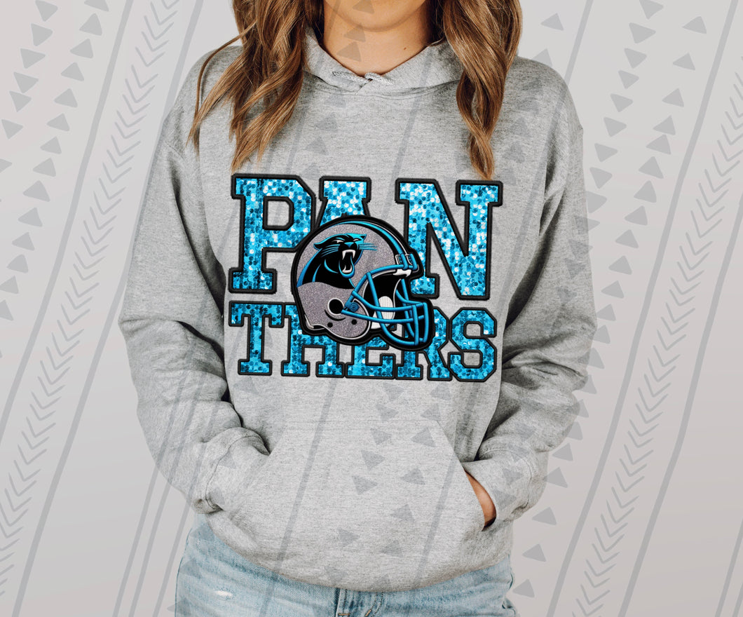 Carolina Panthers faux glitter DTF transfer