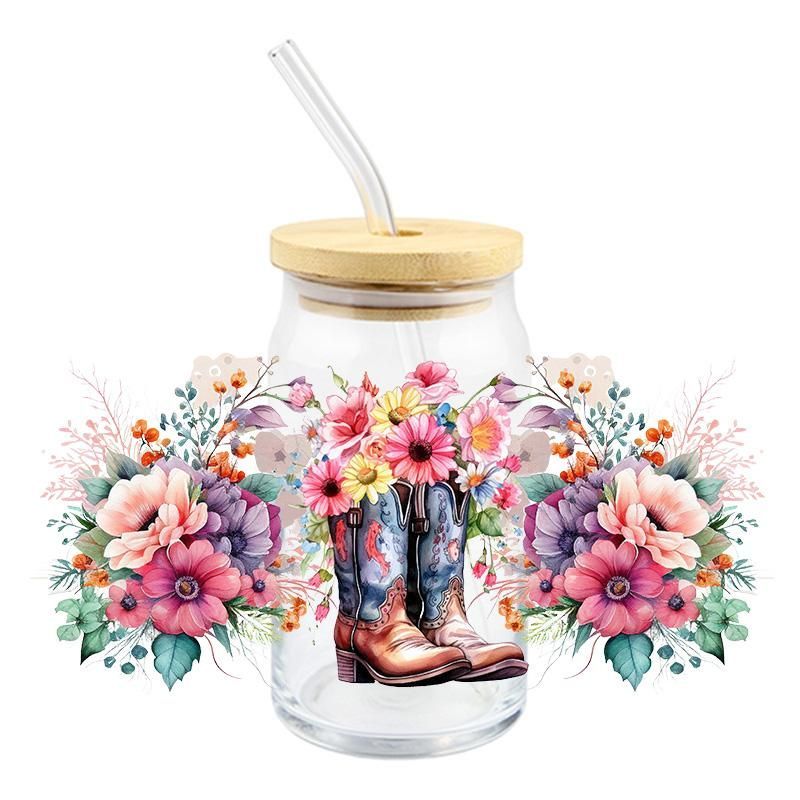 Floral Cowgirl Boots - UV DTF 16 oz Cup Wrap