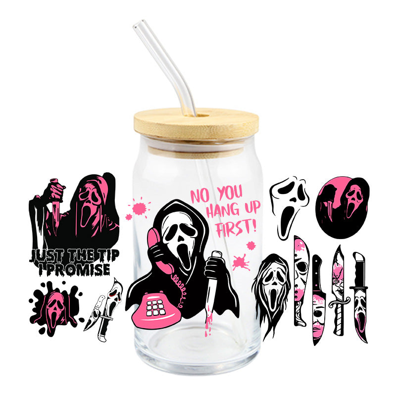 You Hang Up First pink & black Scary Movie - UV DTF 16 oz Cup Wrap