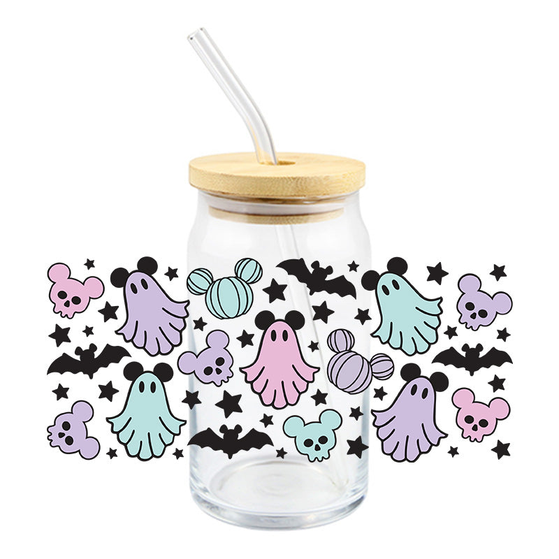 Pastel Mouse Ghosts and Pumpkins - UV DTF 16 oz Cup Wrap