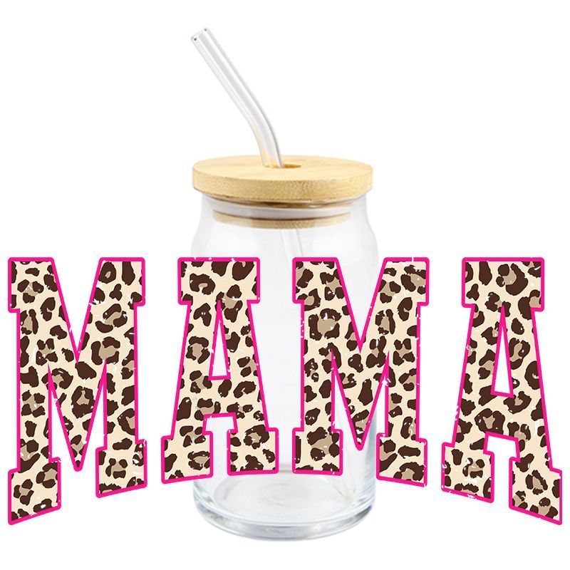 Leopard Mama with Pink Trim - UV DTF 16 oz Cup Wrap