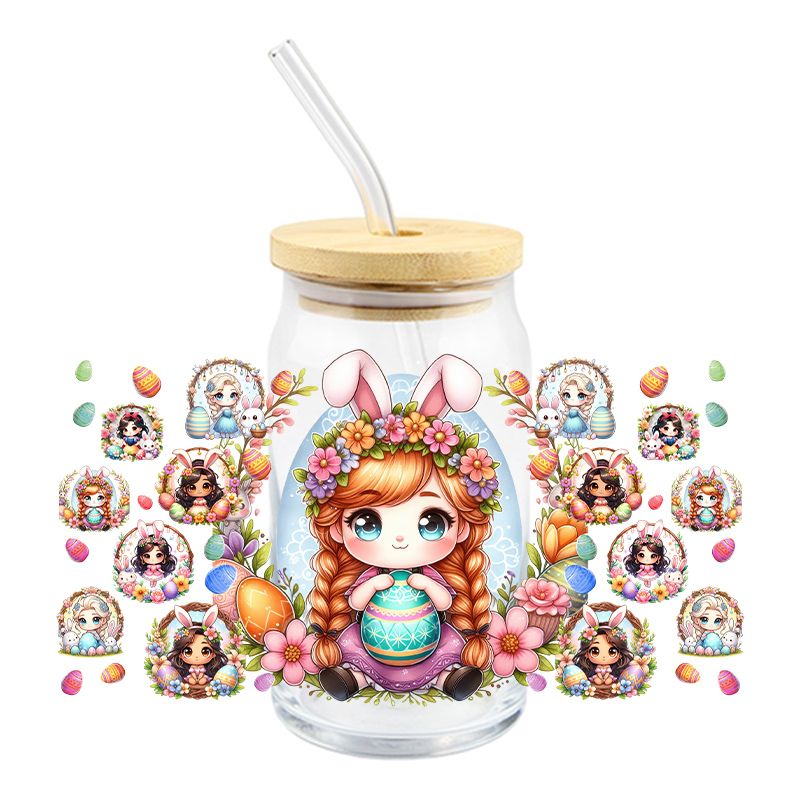 Easter Frozen Princess A with Bunny Ears - UV DTF 16 oz Cup Wrap