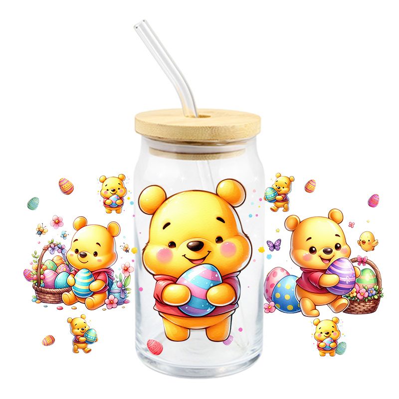 Easter Yellow Bear Pooh with Egg - UV DTF 16 oz Cup Wrap