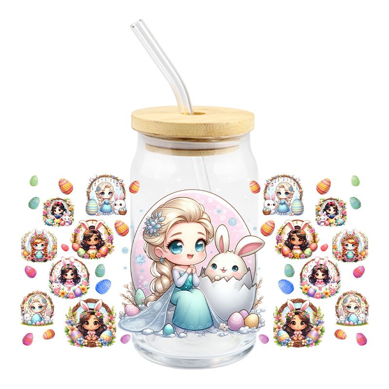 Easter Frozen Princess E with Baby Bunny in Egg - UV DTF 16 oz Cup Wrap