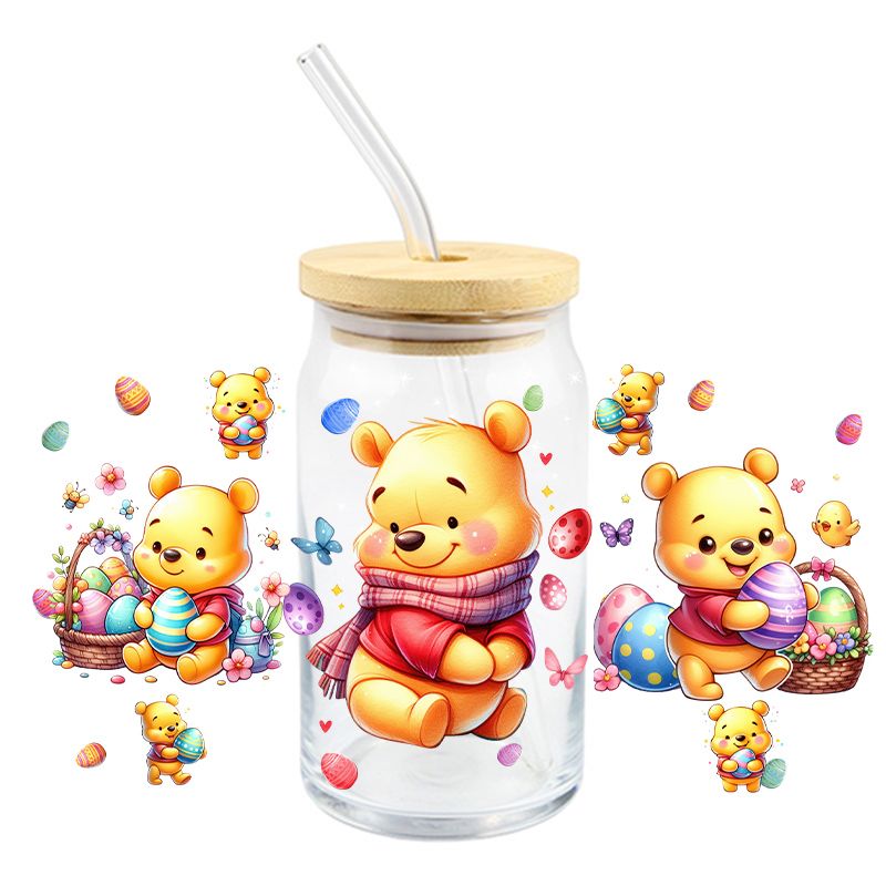 Easter Yellow Bear Pooh with Scarf - UV DTF 16 oz Cup Wrap