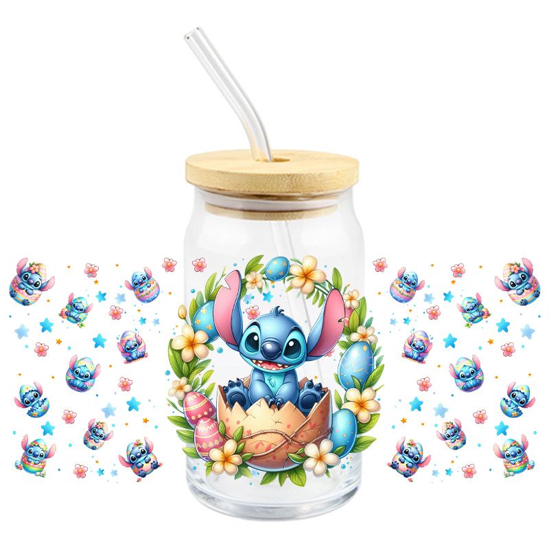 Easter Blue Alien Floral Wreath - UV DTF 16 oz Cup Wrap