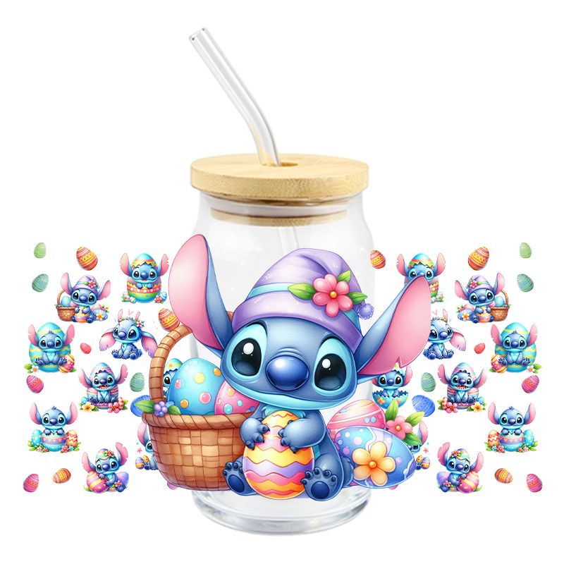 Easter Blue Alien with Basket & minis - UV DTF 16 oz Cup Wrap