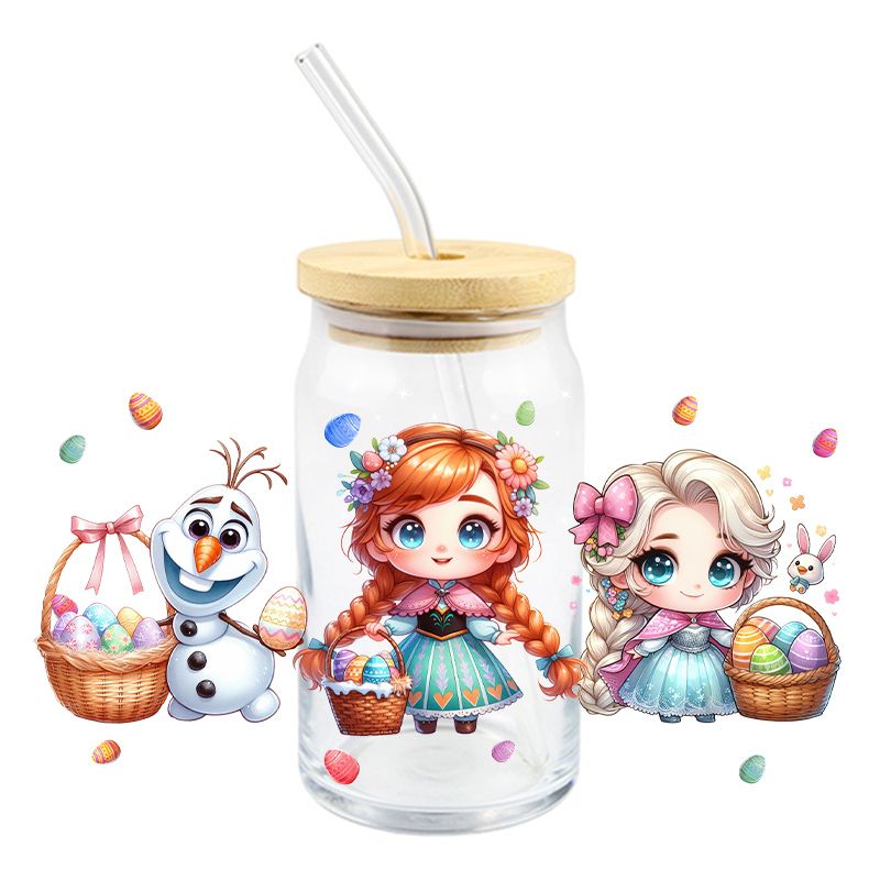 Easter Frozen Snowman & Sisters - UV DTF 16 oz Cup Wrap