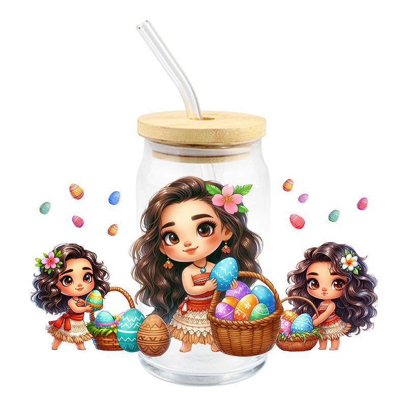 Easter Moana with Pink Flower - UV DTF 16 oz Cup Wrap