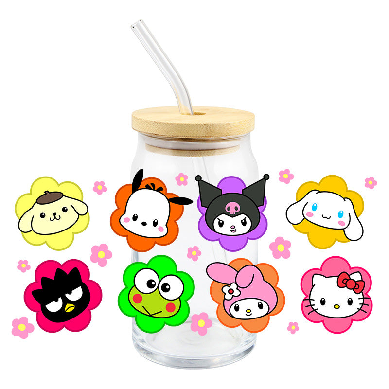 Kitty Colorful Flower Friends - UV DTF 16 oz Cup Wrap