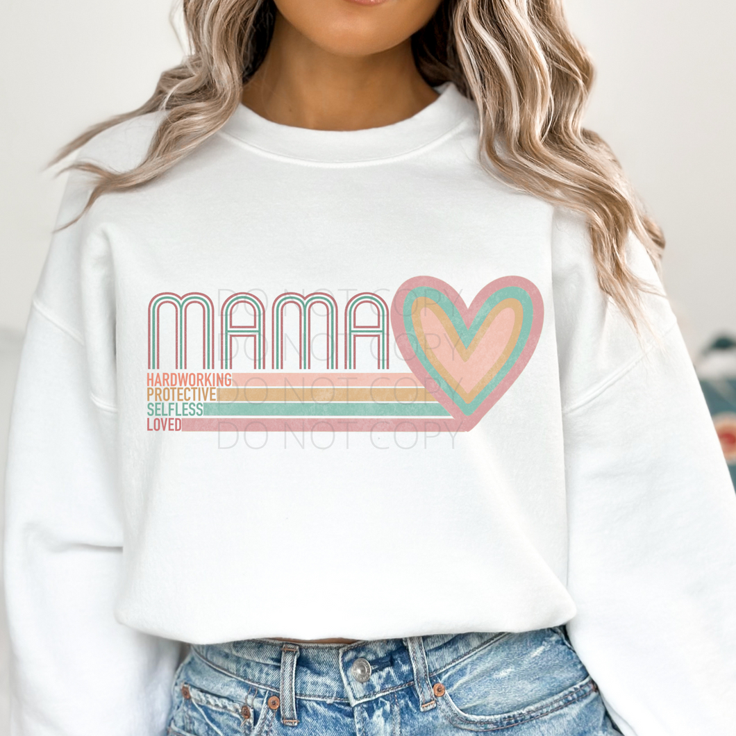 Mama Heart hardworking protective selfless loved **THIN** Screen Print Transfer adult size