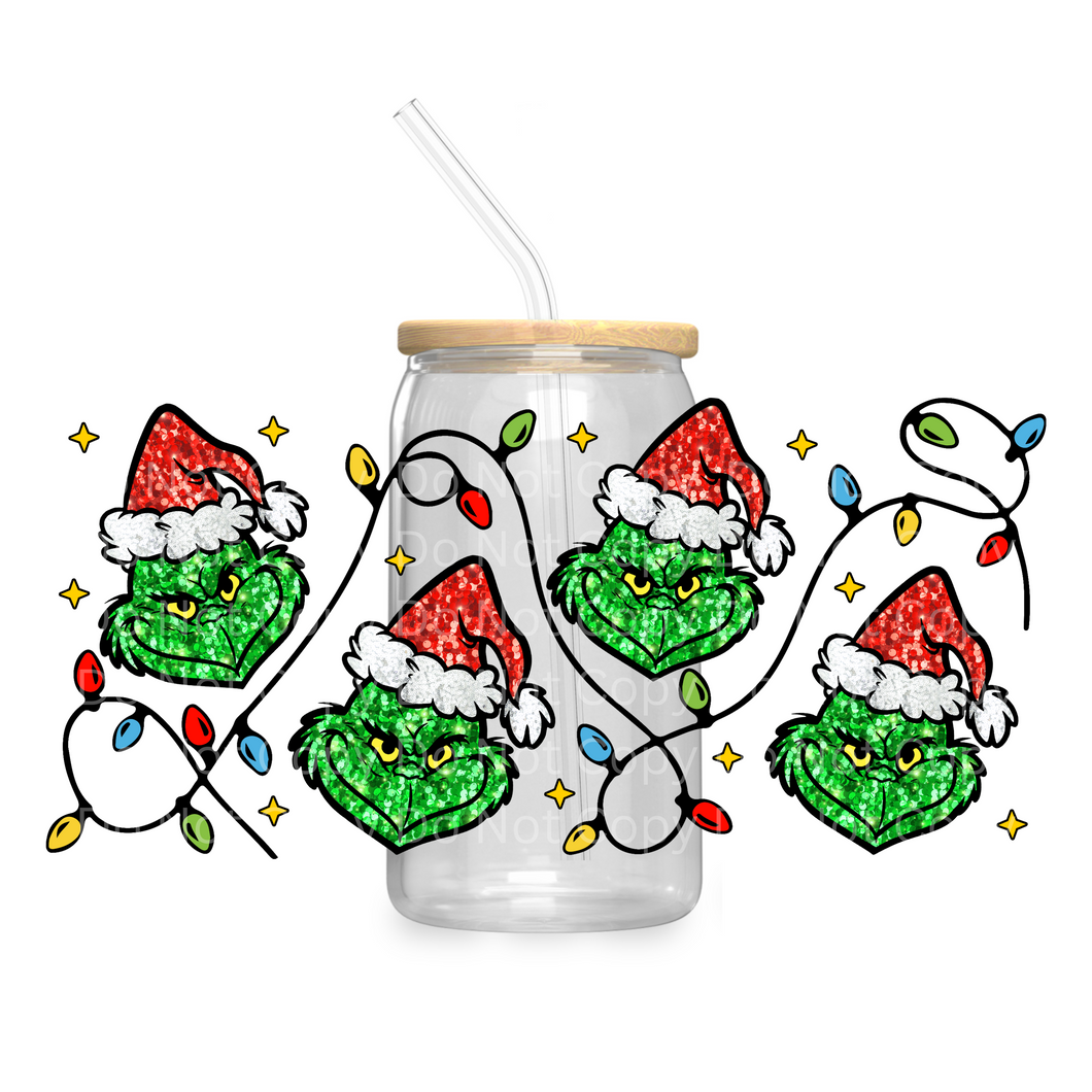 Glitter Green Guy Lights - UV DTF 16 oz Cup Wrap