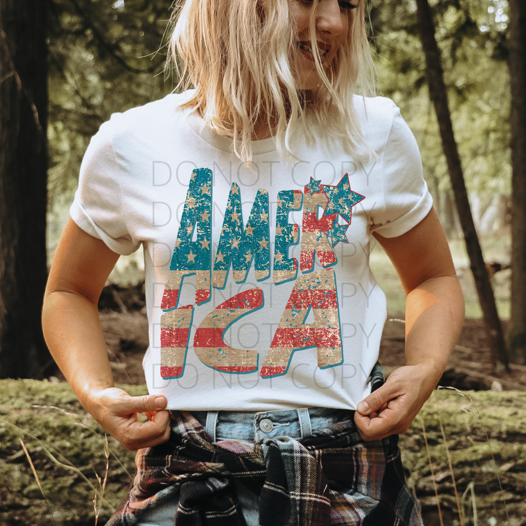 RTS Distressed America Screen Print Transfer adult size