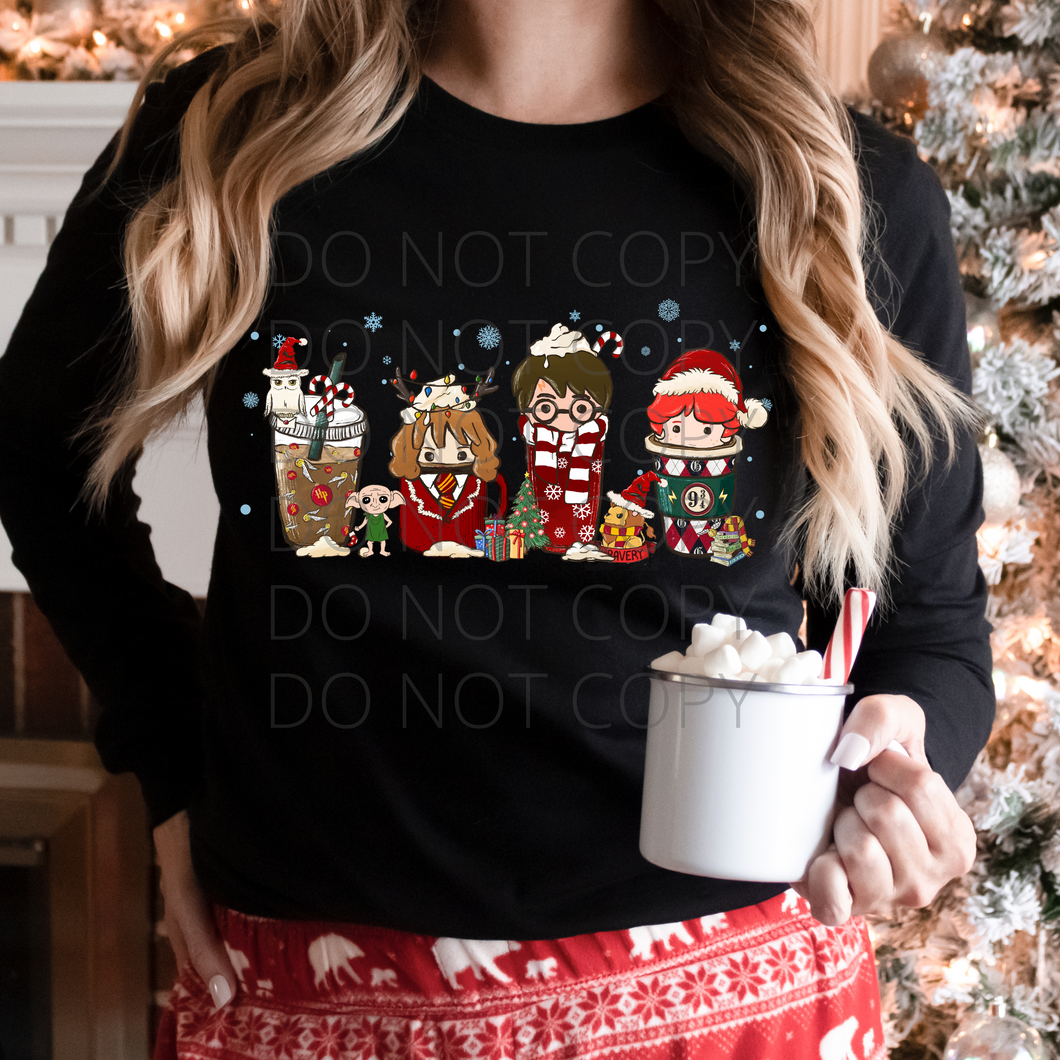 Harry HP Christmas latte coffee drinks **THIN** Screen Print Transfer adult size