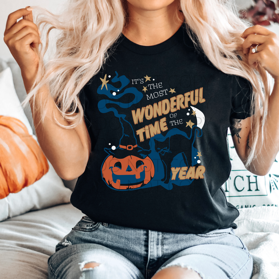 It's the Most Wonderful Time of the Year Halloween black cat Screen Print Transfer adult size