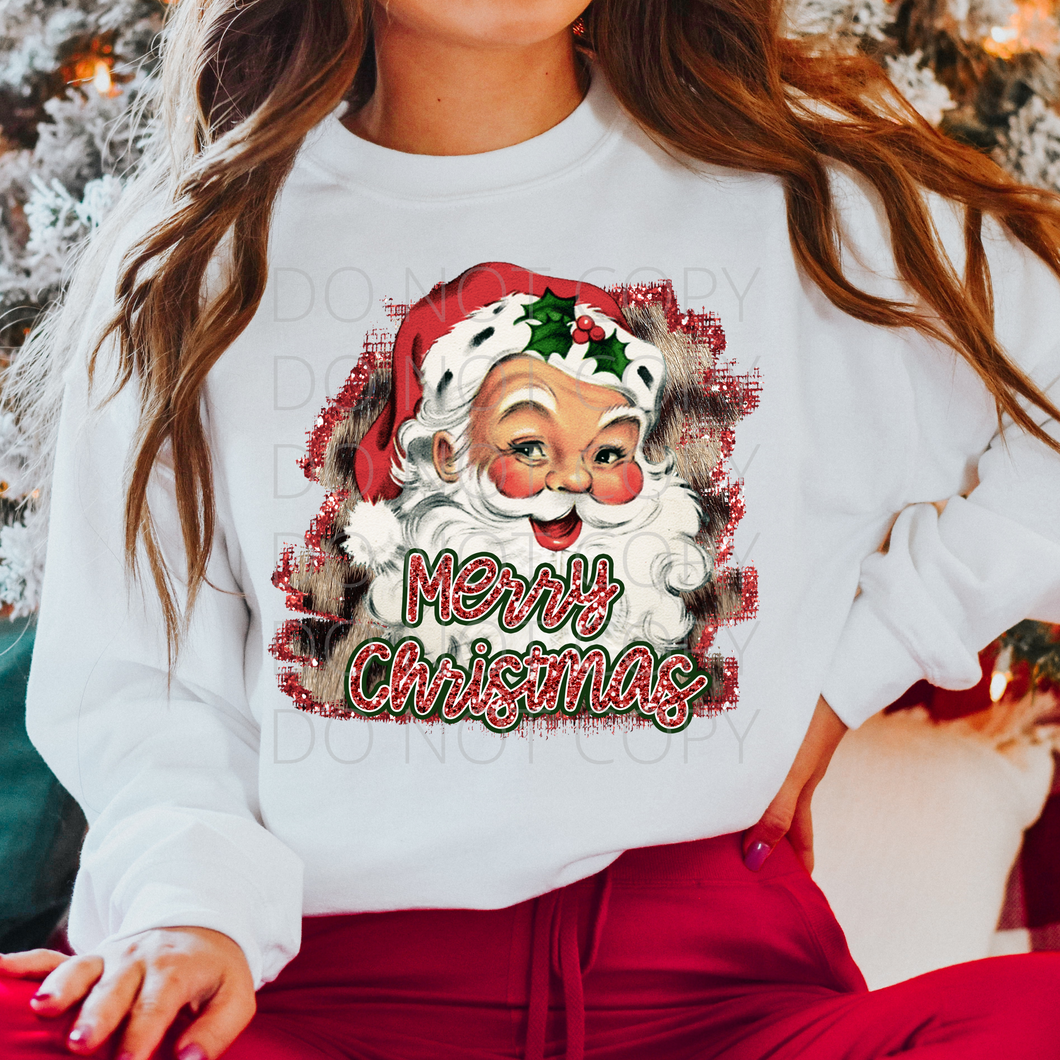 Leopard Merry Christmas Santa retro **THIN** Screen Print Transfer adult size