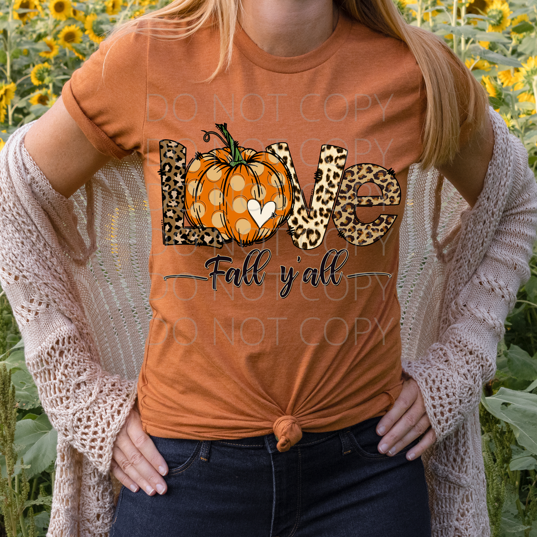 Love Fall Y'all pumpkins Screen Print Transfer adult size