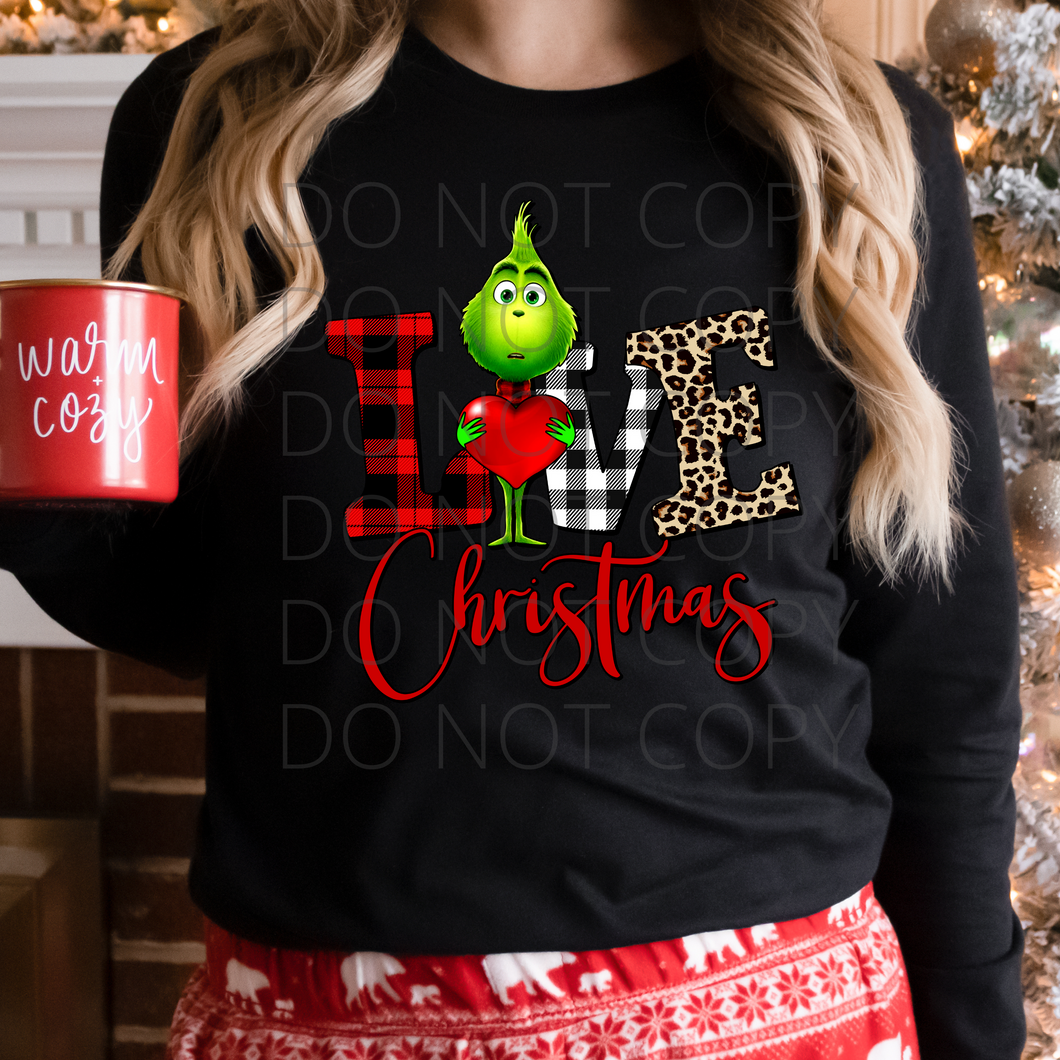 Love Christmas little Green guy **THIN** Screen Print Transfer adult size