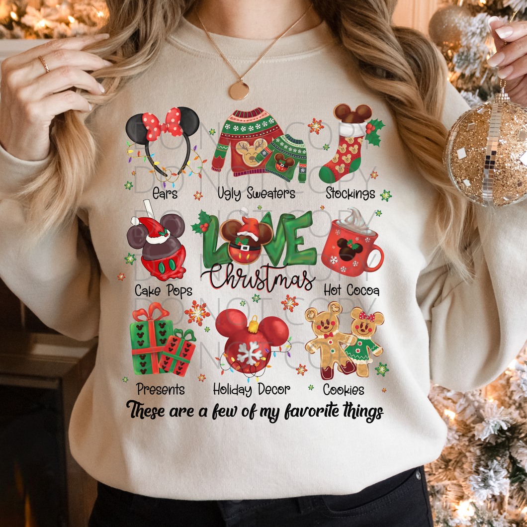 Christmas Favorite Things mouse **THIN** Screen Print Transfer adult size