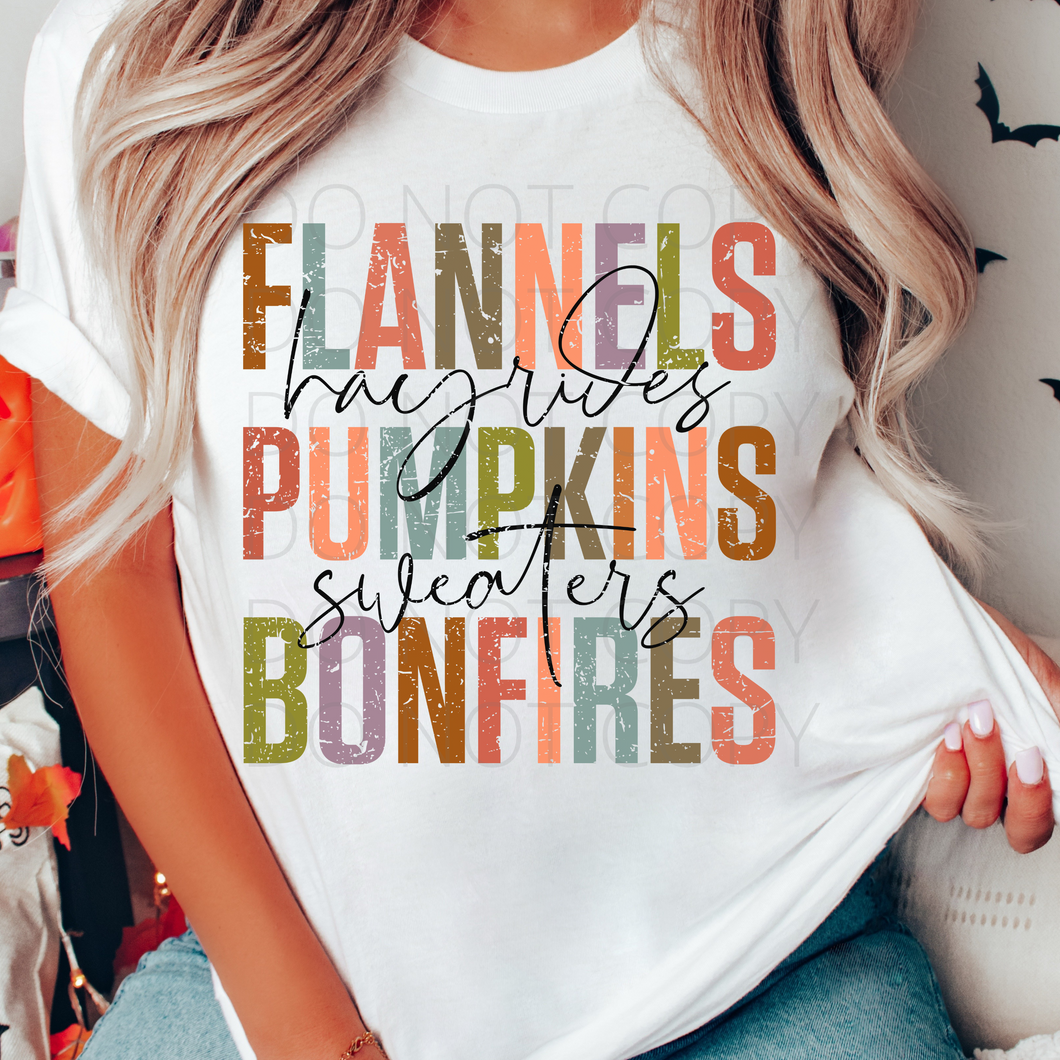 Flannels hayrides Pumpkins sweaters Bonfires fall **THIN** Screen Print Transfer adult size