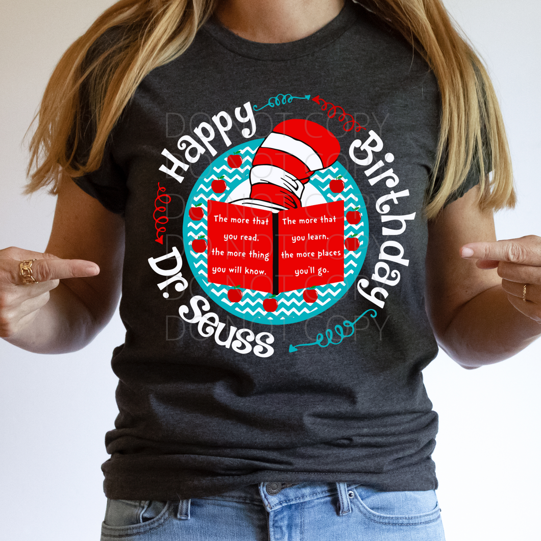 Happy Birthday Dr. Seuss school **THIN** Screen Print Transfer adult size