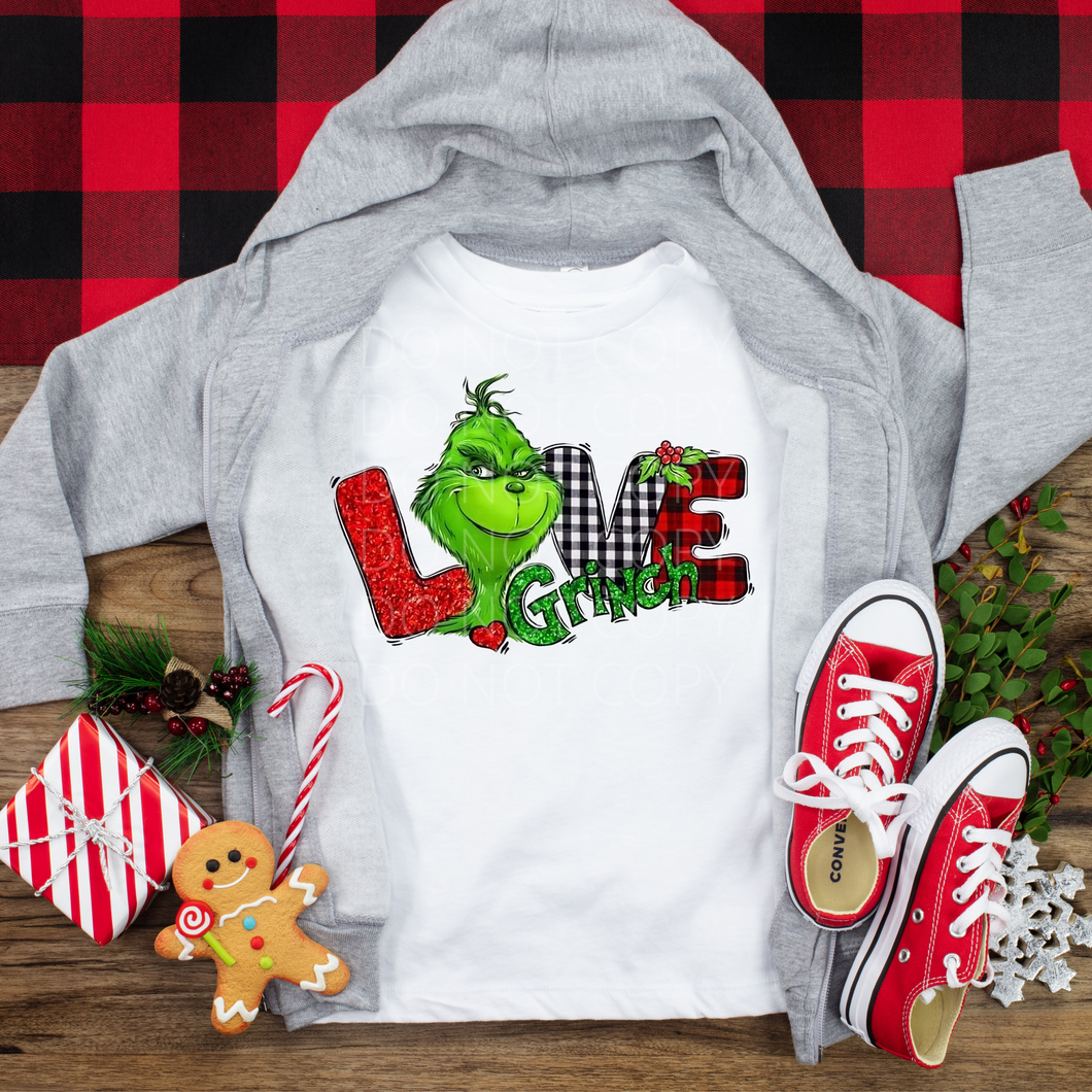 Love Green Guy Christmas **THIN** Screen Print Transfer kid size