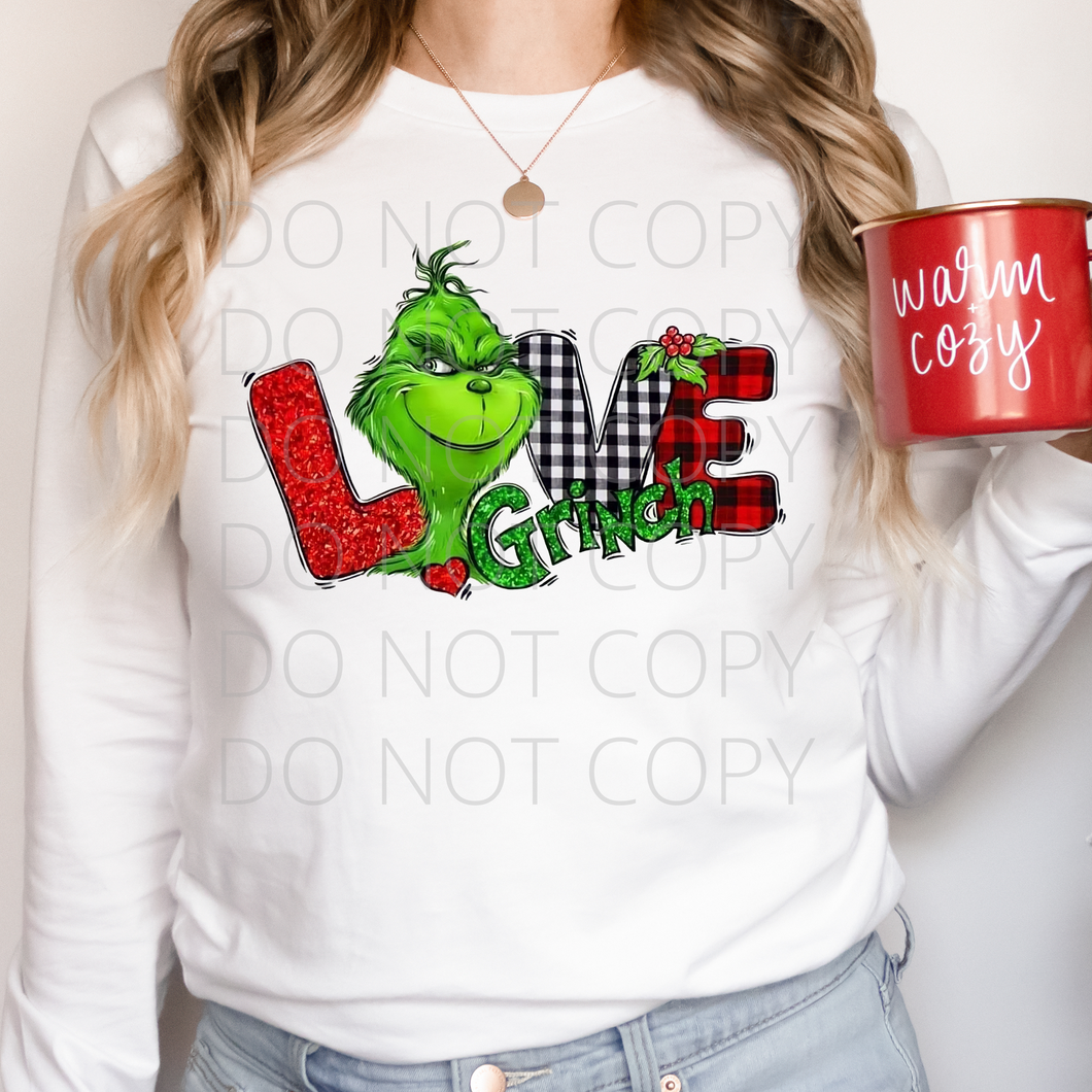 Love Green guy Christmas **THIN** Screen Print Transfer adult size