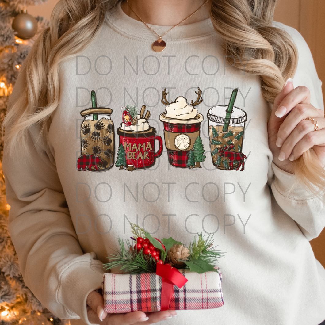 Mama Bear coffee latte Christmas **THIN**Screen Print Transfer adult size