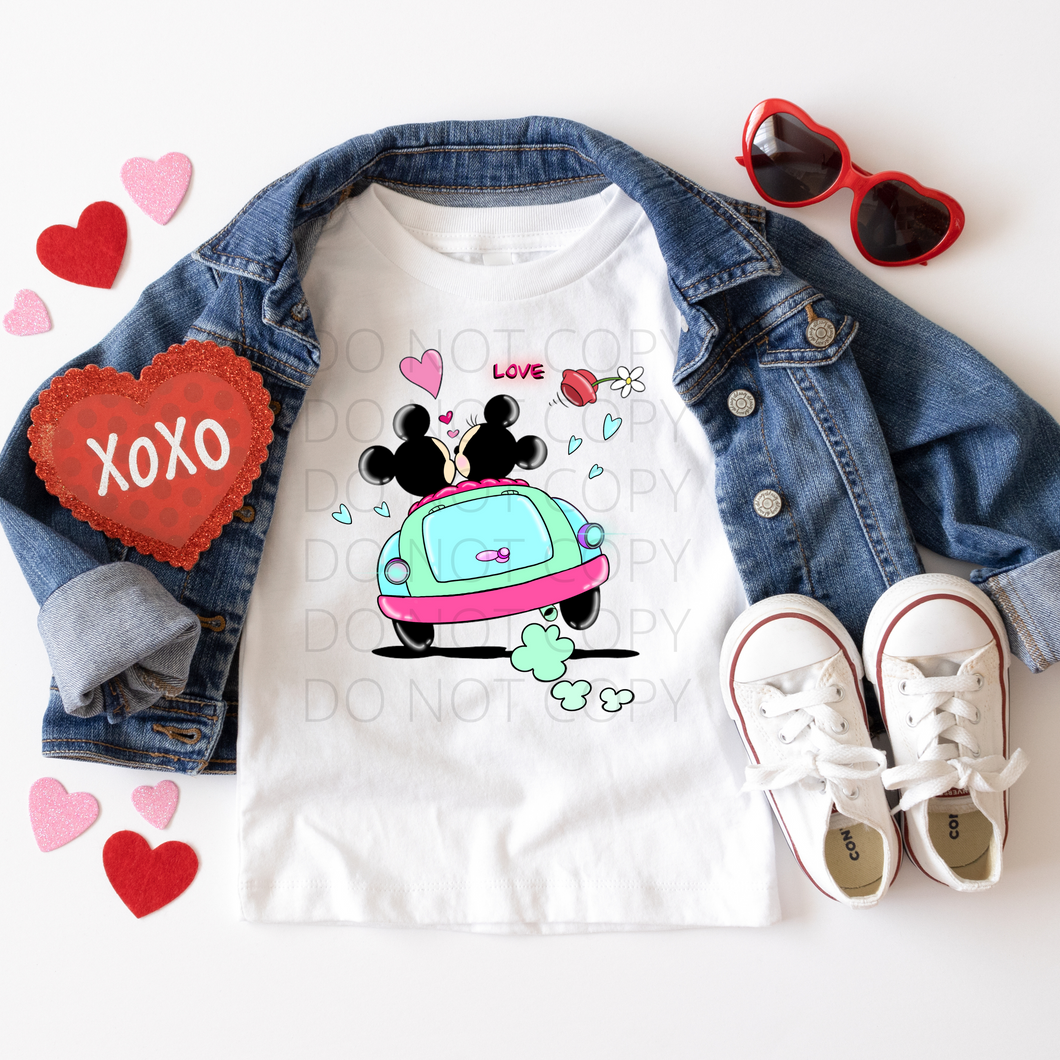 Cruising Valentines mouse **THIN** Screen Print Transfer kid size