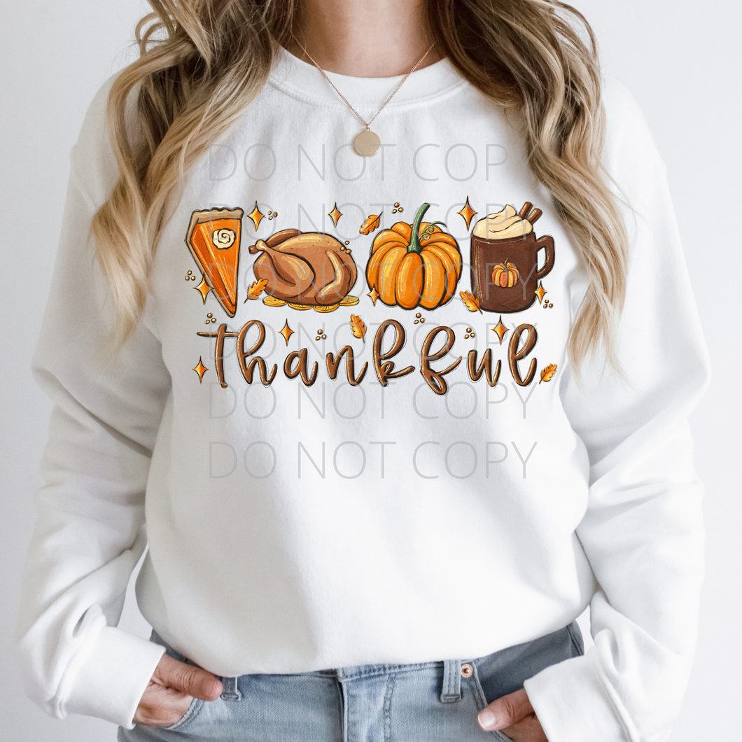 Thankful pie turkey pumpkin Thanksgiving fall **THIN** Screen Print Transfer adult size